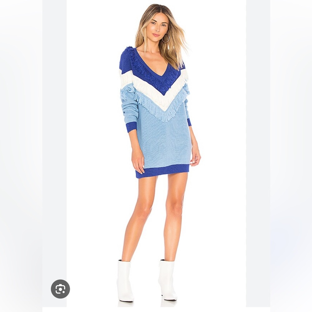 Lovers + Friends Vicki Oversized Fringe Sweater in Navy & Blue